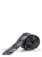Краватка вузька чорна в абстрактні сірі кола