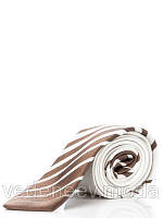 Узкий белый галстук в коричневый полосатый купон, 100 % шелк высокого качества