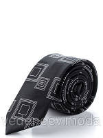 Чорна вузька краватка в абстрактні квадрати, 100% шовк високої якості
