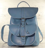 124-1 Натуральная кожа Городской кожаный женский рюкзак голубой сумка-рюкзак из натуральной кожи голубая