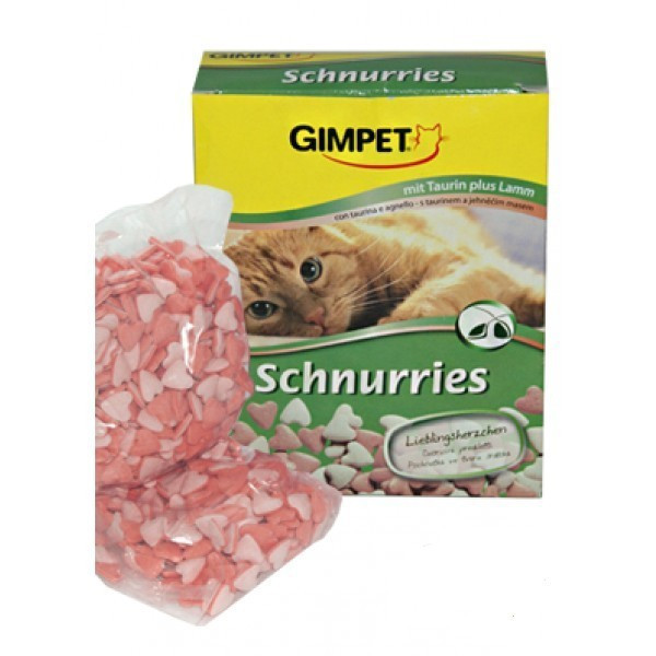 Gimpet Schnurries вітаміни-сердечка для кішок з таурином і ягням (650 шт) 420г