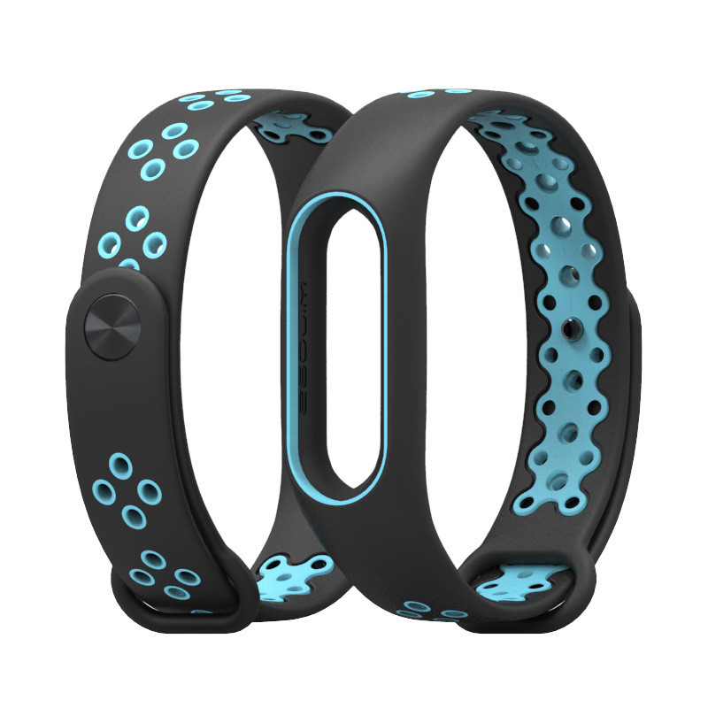Ремінець Xiaomi Mi Band 2 MiJobs Sport Plus силіконовий перфорований Чорний / Блакитний 1693P