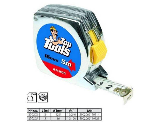 Рулетка Top Tools, сталева стрічка 3 м x 12.5 мм, фото 1