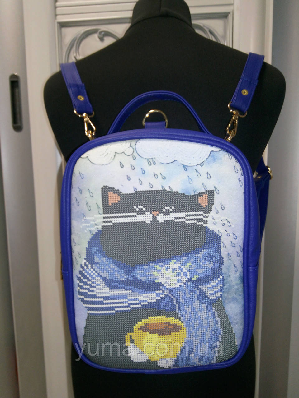 Сумка-рюкзак для вишивки бісером Рюкзак Модель 1 С13 синій кожзам Кошак