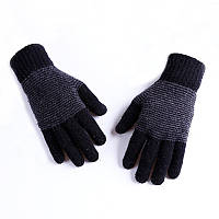 Зимние трикотажные мужские перчатки в полоску черные опт