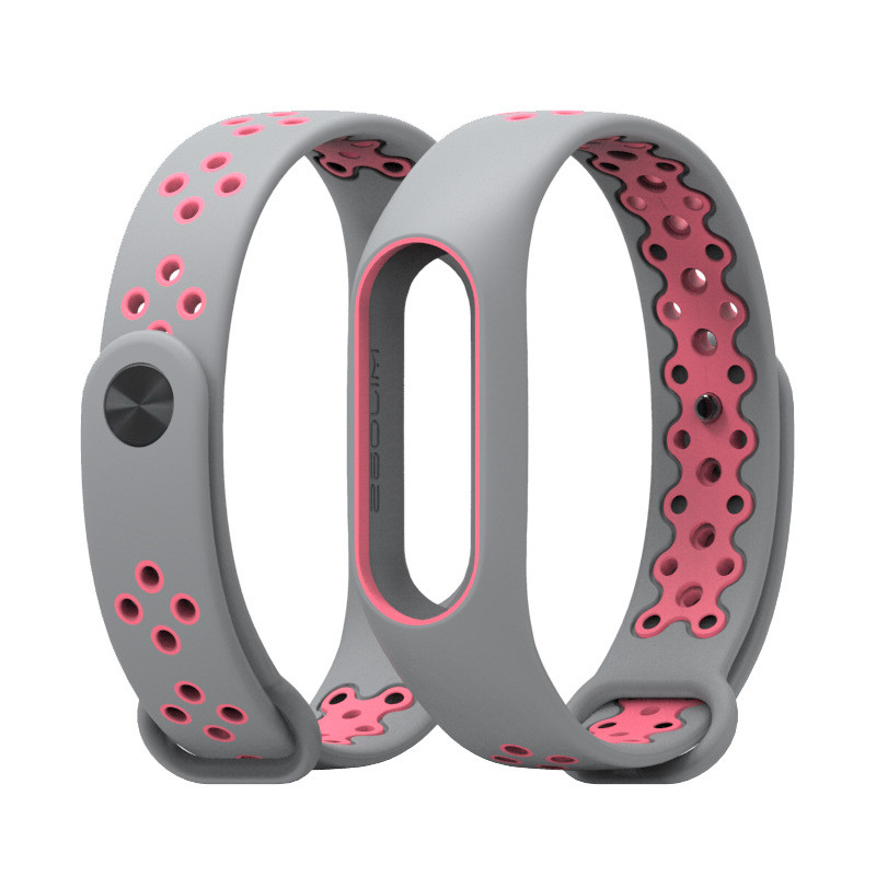 Ремінець Xiaomi Mi Band 2 MiJobs Sport Plus силіконовий перфорований Сірий / Рожевий 1693P