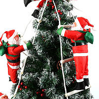 Новорічний декор Санта Клаус на сходах (3 фігурки - по 35 см) з Led підсвічуванням