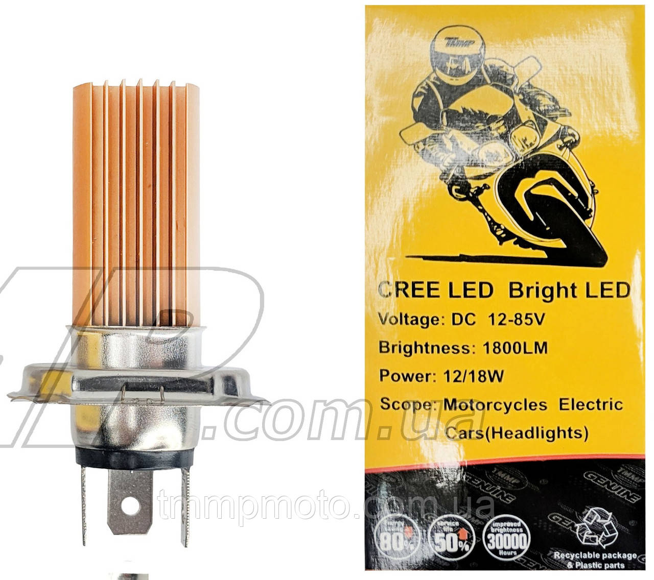 Лампа фари світлодіодна LED H4 (DC 12-85V, 1800 lm, 12/18W) TMMP