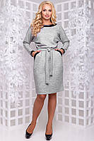 Теплое платье из плотной ангоры рукав летучая мышь с карманами 50-52 размера светло-серое