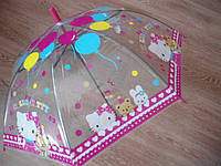Зонт зонтик трость детский HELLO KITTY полуавтомат прозрачный 8 спиц, диаметр купола 82 см