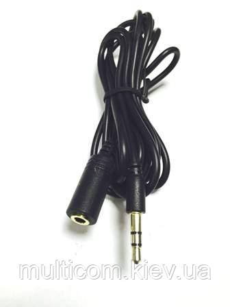 05-02-012. Шнур подовжувач 3,5 стерео (штекер - гніздо), gold pin, діам. 3мм, чорний, 1,5м, фото 1