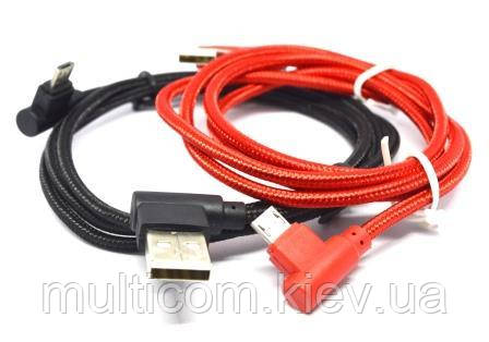 05-09-087BK. Шнур USB штекер А кутовий - штекер miсro USB кутовий, сітка, чорний, 1м