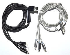 05-12-021. Шнур USB 3в1 (штекер USB A - шт. Micro USB + шт. IPhone (Lightning) + шт. USB type C), 1м