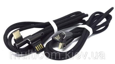 05-10-106. Шнур USB штекер А кутовий - штекер USB штекер type C кутовий, сітка, чорний, 1м