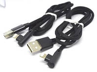 05-11-007BK. Шнур USB штекер А - штекер iPhone (Lightning) угловой, в сетке, черный, 1м