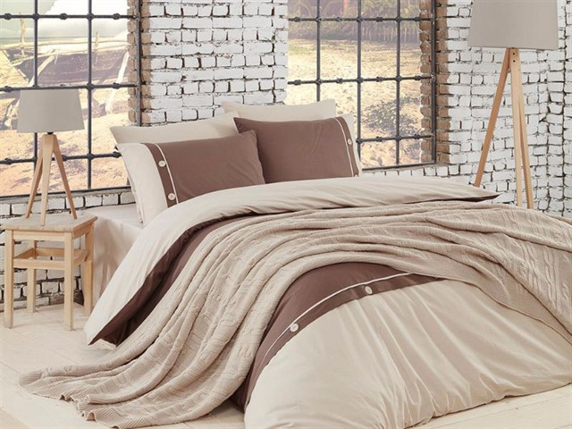 Набор постельное белье + вязаное покрывало First Choice Nirvana Raina Ekru