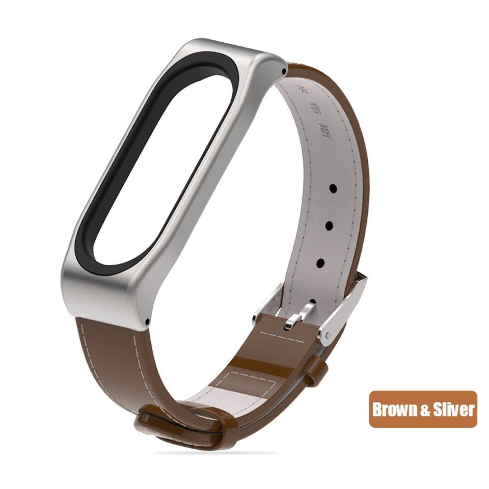 Ремінець Xiaomi Mi Band 4 / 3 MiJobs шкіряний Коричневий / Срібний 1697P