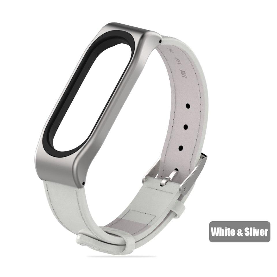Ремінець Xiaomi Mi Band 4 / 3 MiJobs шкіряний Білий / Срібний 1697P