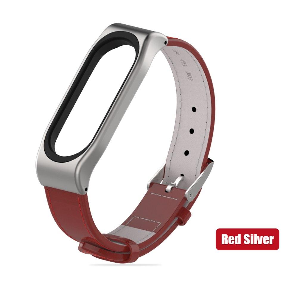 Ремінець Xiaomi Mi Band 4 / 3 MiJobs шкіряний Червоний / Срібний 1697P