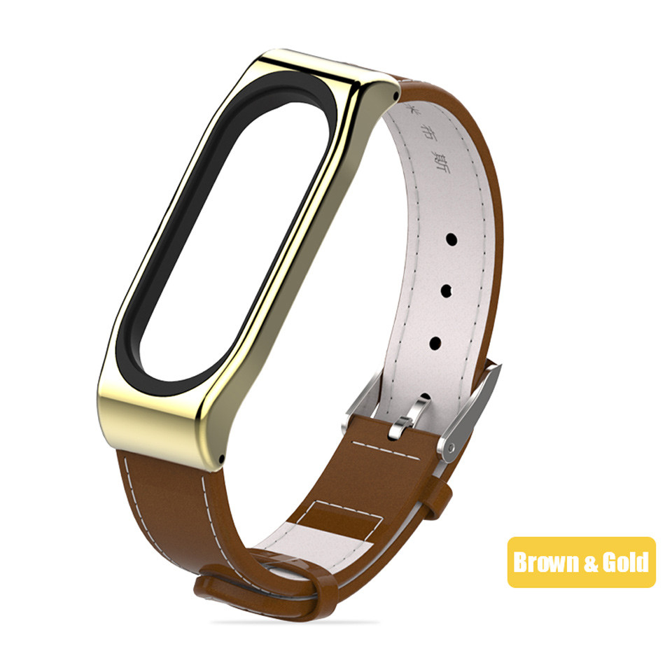 Ремінець Xiaomi Mi Band 4 / 3 MiJobs шкіряний Коричневий / Золотий 1697P