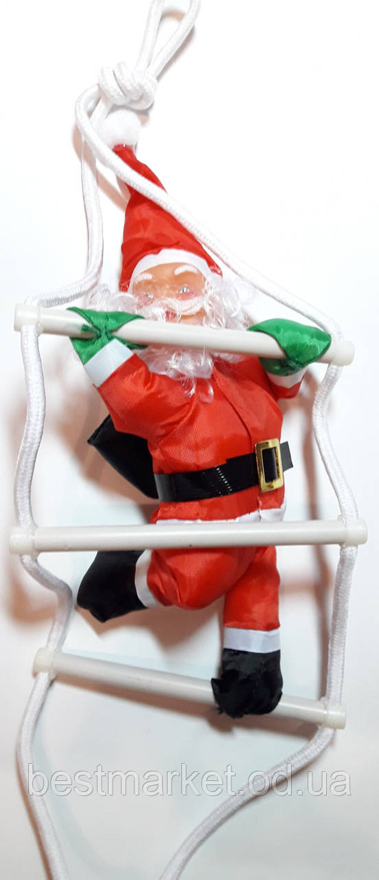 Новорічна Іграшка Підвісна Санта Клаус з Мішком Лізе по Сходах 25 см (2615 - 10)