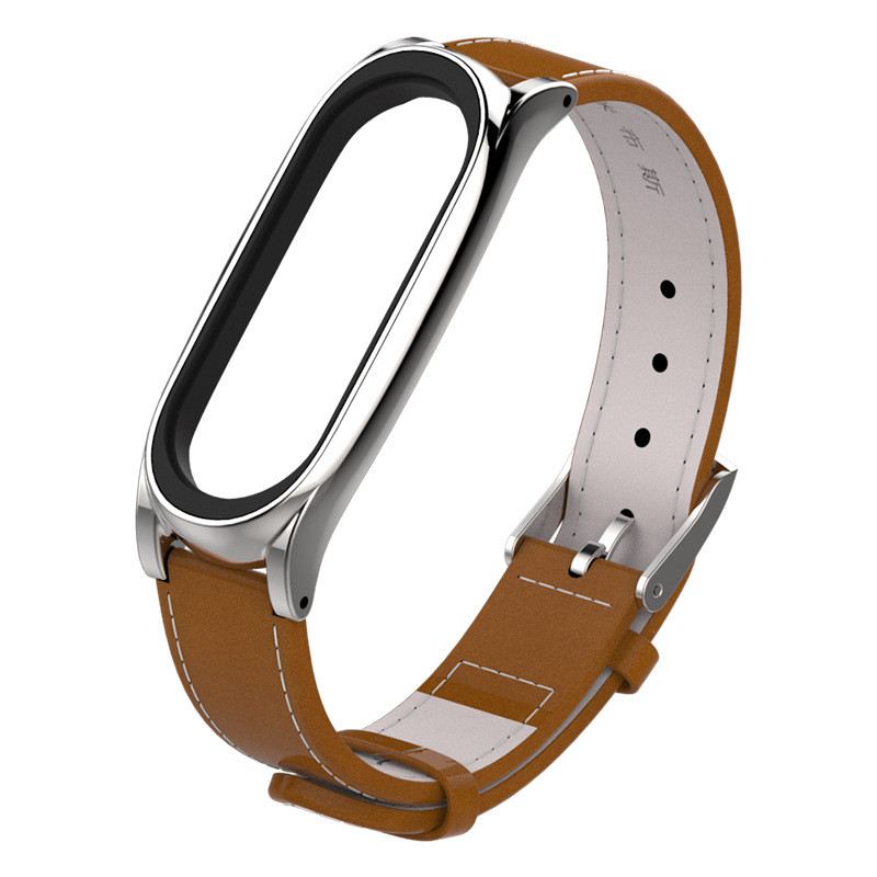 Ремінець Xiaomi Mi Band 4 / 3 MiJobs Plus шкіряний Коричневий / Срібний 1698P