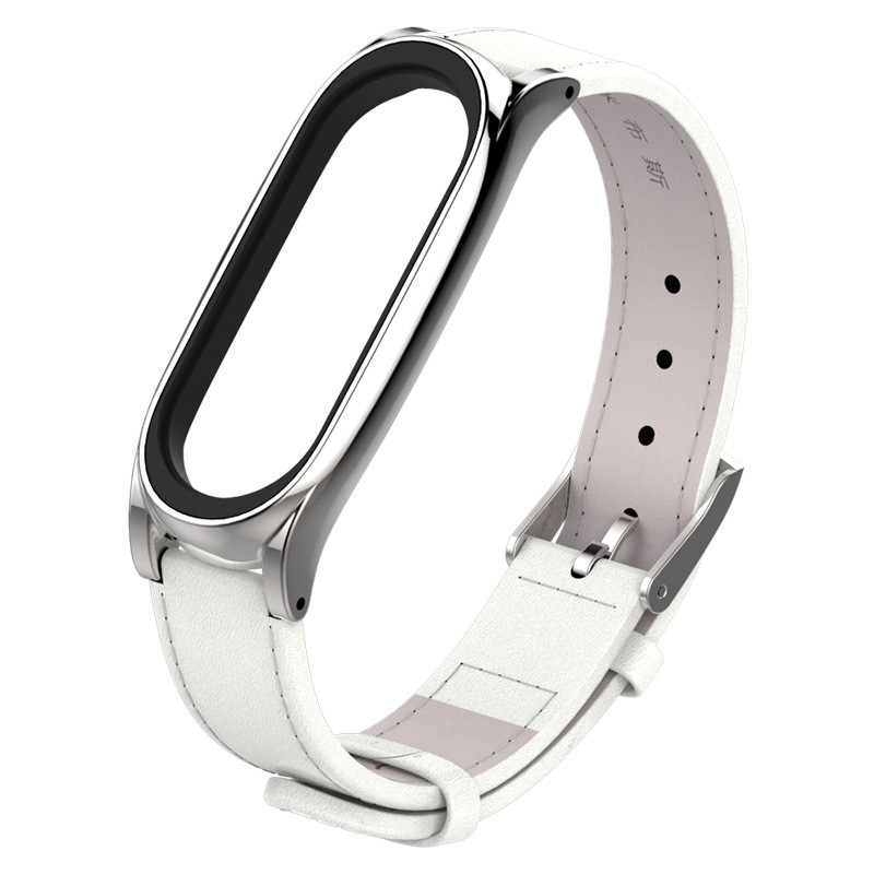 Ремінець Xiaomi Mi Band 4 / 3 MiJobs Plus шкіряний Білий / Срібний 1698P