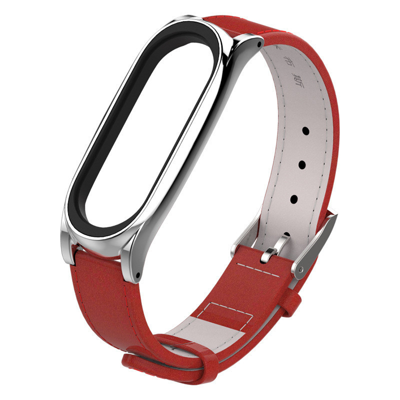Ремінець Xiaomi Mi Band 4 / 3 MiJobs Plus шкіряний Червоний / Срібний 1698P