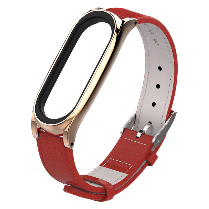 Ремінець Xiaomi Mi Band 4 / 3 MiJobs Plus шкіряний Червоний / Золотий 1698P