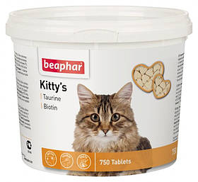Beaphar Kitty's + Taurine + Biotine вітамінізовані ласощі з біотином і таурином для кішок, 750 табл.