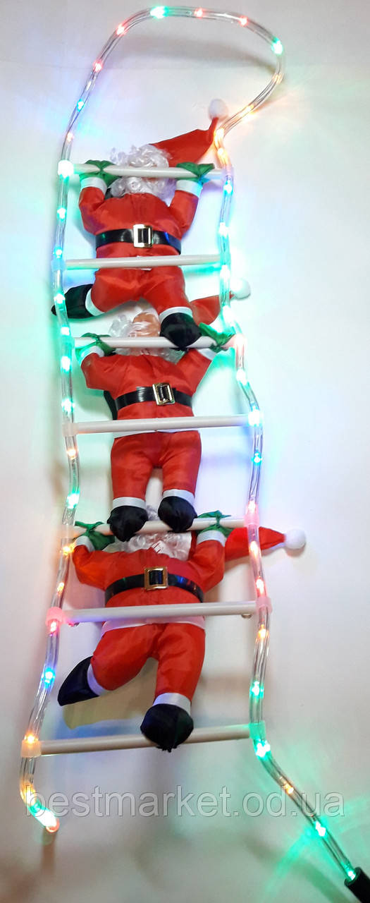 Новорічна Іграшка Підвісні Санта Клауси з Мішем Лезут по світній Led Драбині 25 - 3 шт (2818 - 10)