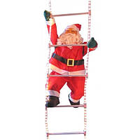 Новорічна Іграшка Підвісний Санта Клаус з Мішем Лезет по світній Led Драбині 60 см