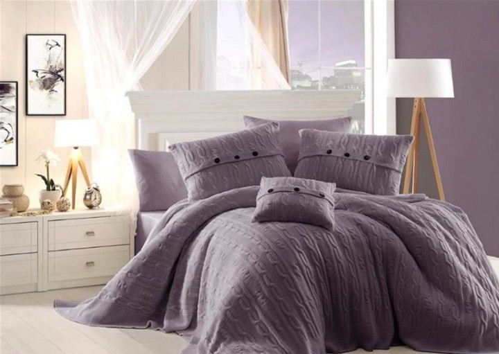 Постельное белье + вязаное покрывало First Choice Nirvana Excellent Leylak