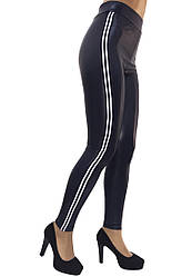 Лосіни чорні з широкими смугами на тонкому флісі ТМ CASTOM Арт.18107