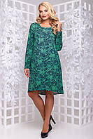 Трикотажне притованное сукня А-силуету з кишенями великого розміру 50-54 фіолетовий з малюнком: зелений