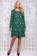 Трикотажное притованное платье А-силуэта с карманами большого размера 50-54 фиолетовый с рисунком: зеленый