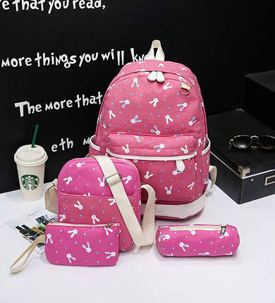 Тканинний набір 4в1 з принтом зайчиків, фото 1