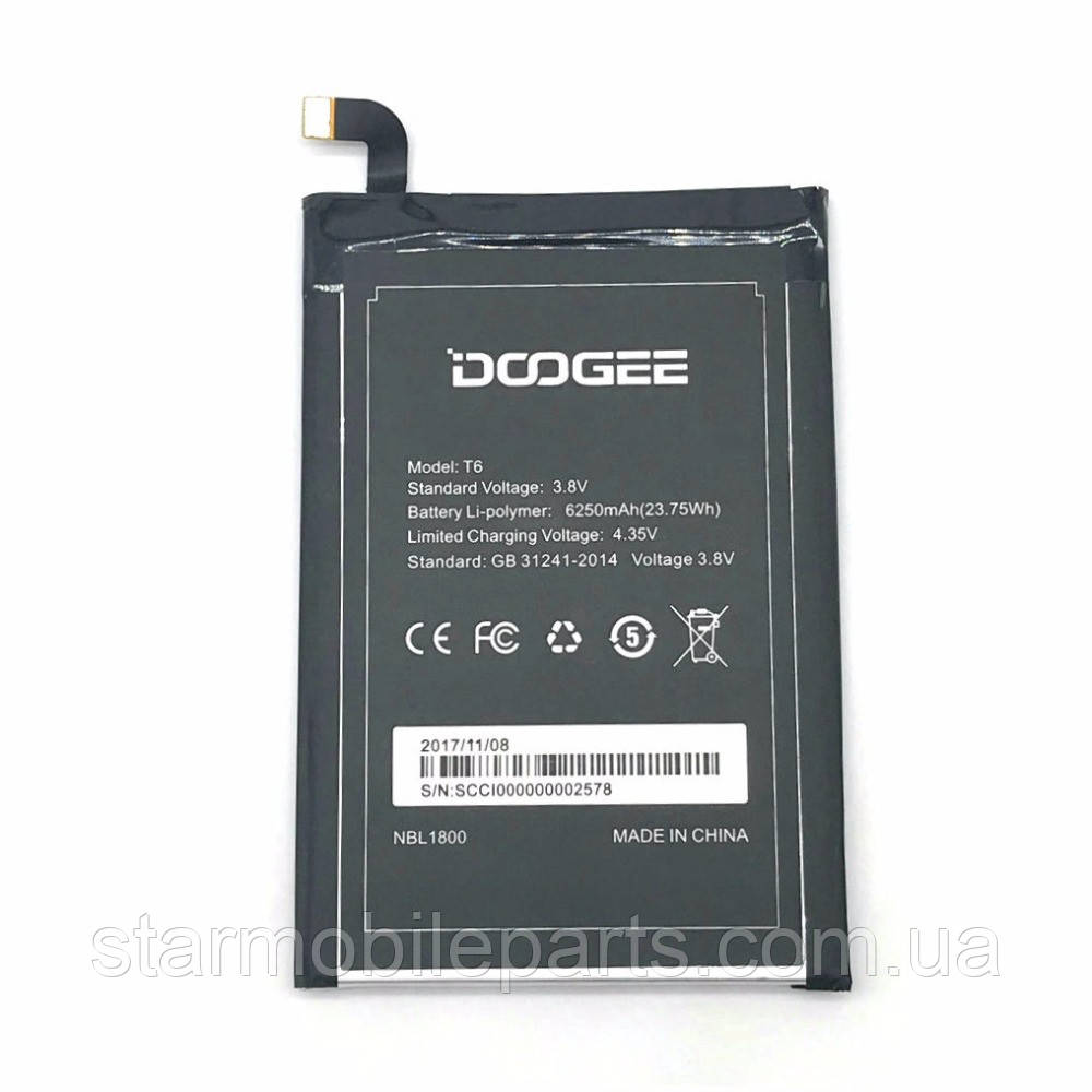 Оригінальний акумулятор (АКБ, батарея) для Doogee T6 Pro, (Li-ion 3.8 V 6250mAh)