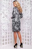 Тепле ошатне плаття в'язка з коміром хомутом 44 розміру сірий з принтом, фото 3