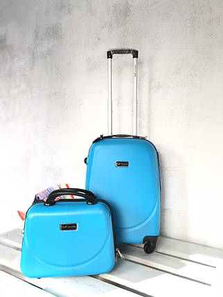 Пластикова Валіза для ручної поклажки S+. Пластиковий чемодан для ручної поклажі блакитний. Польща, фото 2