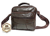Чоловіча середня темно- коричнева шкіряна сумка месенджер планшетка барсетка класичного стилю