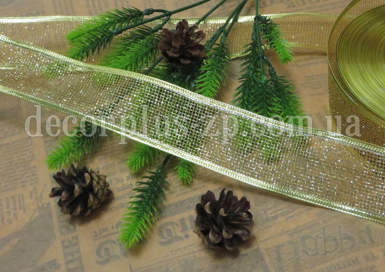Стрічка-сітка новорічна, 3,8 см, золота, фото 1