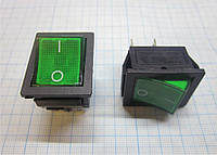 Кнопочный выключатель 28,5х22 мм, зеленого цвета без подсветки