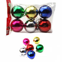 Кулі новорічні пластикові глянсові 5 см 6 кольорів 6 штук в упаковці.