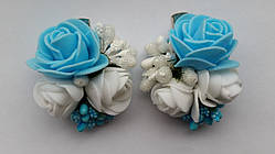 Шпилька для волосся блакитна з трояндами білий