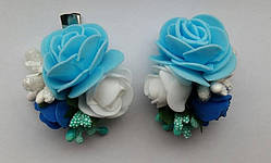 Шпилька для волосся блакитна з трояндами синій