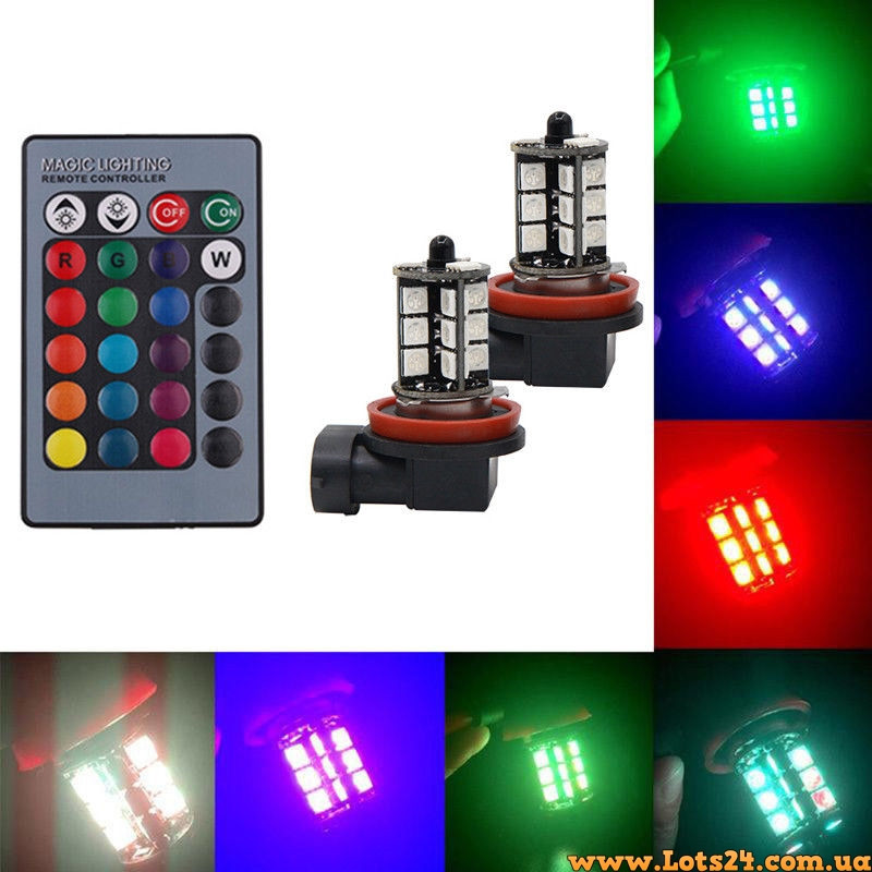 Авто-лампы H11 + стробоскоп с пультом ДУ светодиодные лампочки 27 LED RGB - фото 6 - id-p794425386