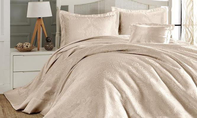 Комплект простирадло 240*260 з наволочками First Choice Sonil Pique Frances ekru