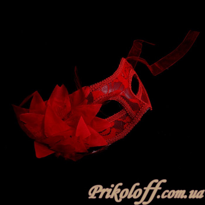 Маска мереживна з квіткою, червона пластик., фото 1