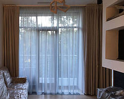Шторы блэкаут и тюль вуаль-шелк для панорамных окон